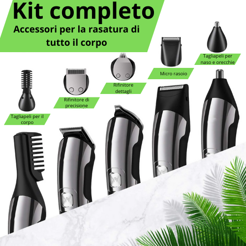 Tagliacapelli Multifunzione Ricaricabile. Kit Completo per Rasatura di Tutto il Corpo. Schermo LCD. Kit per la Cura dei Capelli, Barba e Peli.