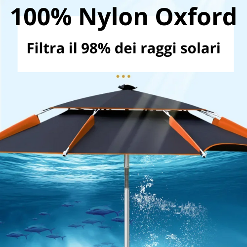 Ombrellone rotondo da 180 a 260 cm. con snodo a molla. Resistente ai raggi UV, impermeabile, regolabile a 360°.