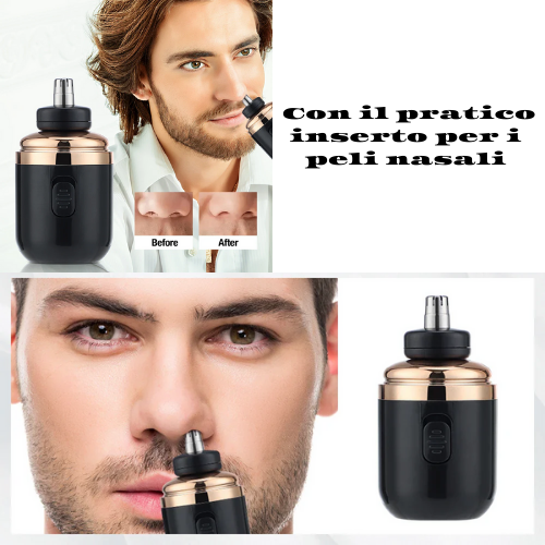 Mini-Rasoio Elettrico Rotante – Ricaricabile via USB | Lama Autoaffilante a Doppio Anello con Tagliapeli per Naso e Accessori.