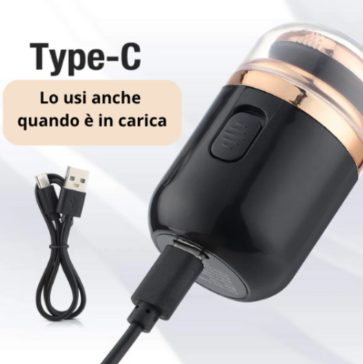 Mini-Rasoio Elettrico Rotante – Ricaricabile via USB | Lama Autoaffilante a Doppio Anello con Tagliapeli per Naso e Accessori.