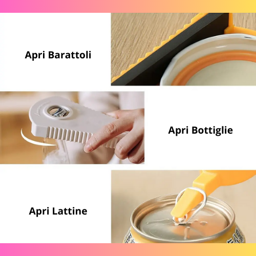 Apriscatole, apribottiglie multifunzionale. Cavatappi 4 in 1 ergonomico e resistente.