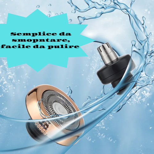 Mini-Rasoio Elettrico Rotante – Ricaricabile via USB | Lama Autoaffilante a Doppio Anello con Tagliapeli per Naso e Accessori.