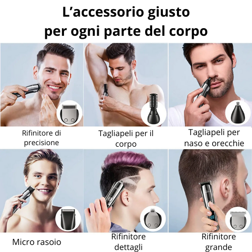 Tagliacapelli Multifunzione Ricaricabile. Kit Completo per Rasatura di Tutto il Corpo. Schermo LCD. Kit per la Cura dei Capelli, Barba e Peli.