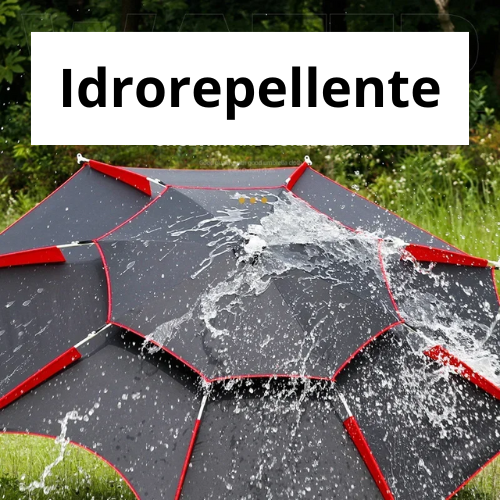 Ombrellone rotondo da 180 a 260 cm. con snodo a molla. Resistente ai raggi UV, impermeabile, regolabile a 360°.