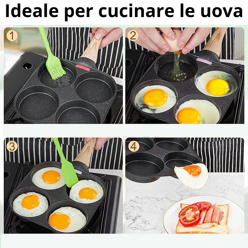 Padella 4 tazze in ceramica antiaderente. Ottima per cucinare per uova, carne.