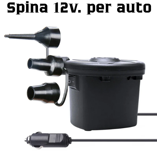 Pompa elettrica 220V/12V. Compressore wireless per gonfiaggio materassini, palloncini, salvagenti etc.