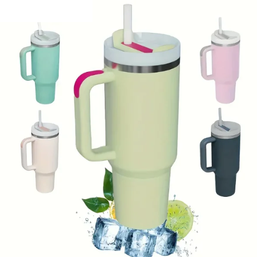 Thermos/Bottiglia da 900 ml in acciaio inossidabile con manico, coperchio e cannuccia.