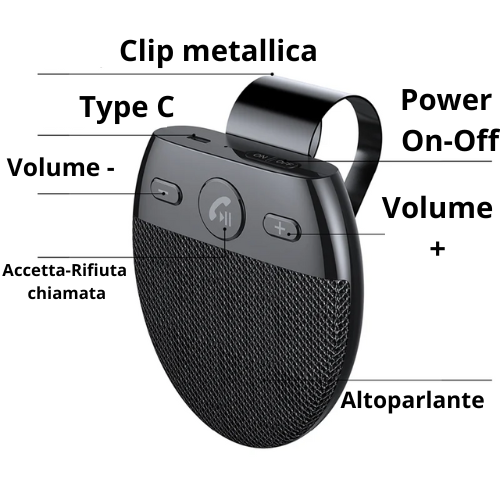 Kit vivavoce per auto. Bluetooth 5.0 wireless, vivavoce, lettore musicale con microfono.