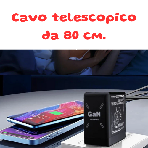Caricabatterie ultra-veloce GaN 120W con cavo Lightning retrattile di tipo C, adattatore di ricarica rapida per iPhone 16, iPad, Samsung, Huawei.