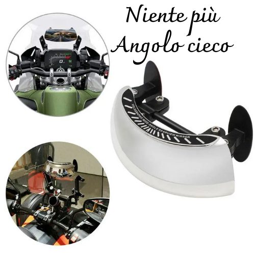 Specchietto retrovisore grandangolare di sicurezza contro angolo cieco. Universale, compatibile con molti tipi e marche di moto.