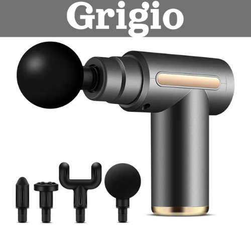Massaggiatore a pistola con 4 testine cambiabili. Sollievo Muscolare Profondo, Sempre a Portata di Mano. Velocità regolabile a Sei Marce.