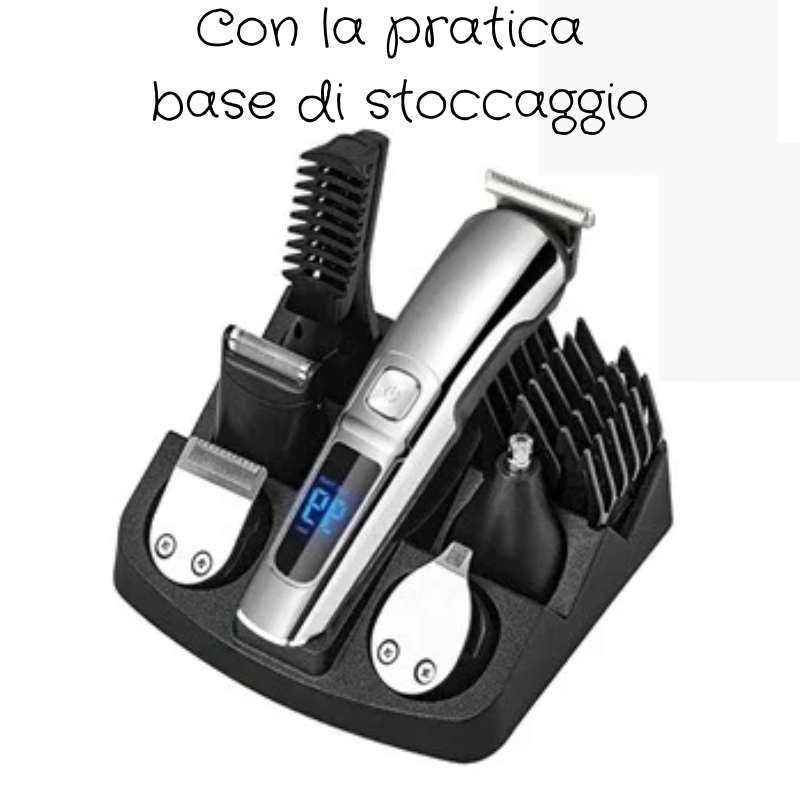 Tagliacapelli Multifunzione Ricaricabile. Kit Completo per Rasatura di Tutto il Corpo. Schermo LCD. Kit per la Cura dei Capelli, Barba e Peli.