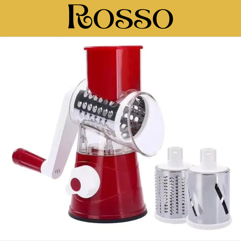 Affettaverdure Manuale Rotante in Acciaio Inox con 3 Lame Intercambiabili – Colori Blu o Rosso.