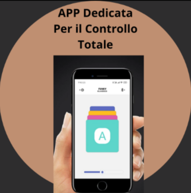 Occhiali a LED colorati Bluetooth con App dedicata. Multilingue, per scrivere e disegnare. I led cambiano col cambiare del ritmo musicale.