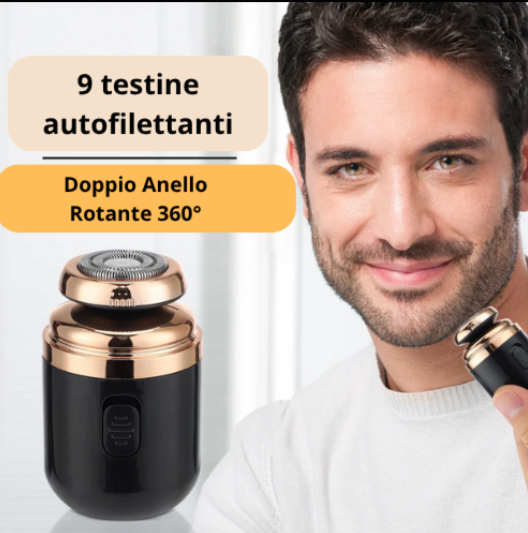 Mini-Rasoio Elettrico Rotante – Ricaricabile via USB | Lama Autoaffilante a Doppio Anello con Tagliapeli per Naso e Accessori.