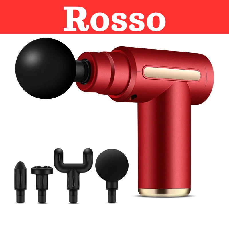 Massaggiatore a pistola con 4 testine cambiabili. Sollievo Muscolare Profondo, Sempre a Portata di Mano. Velocità regolabile a Sei Marce.