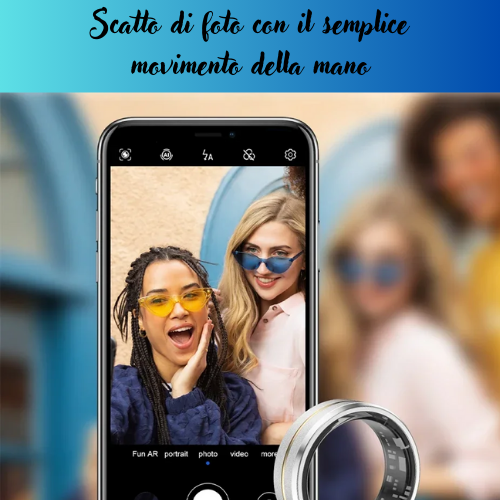 Anello smart per Android e Ios. Cardiofrequenzimetro, impermeabile IP68 fino -300 mt, multi-sport, controllo del sonno.