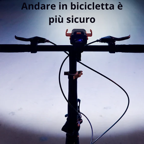 Luce anteriore per bicicletta a LED. 5 in 1, luce, clacson, supporto per telefono, power bank, ricaricabile tramite USB.