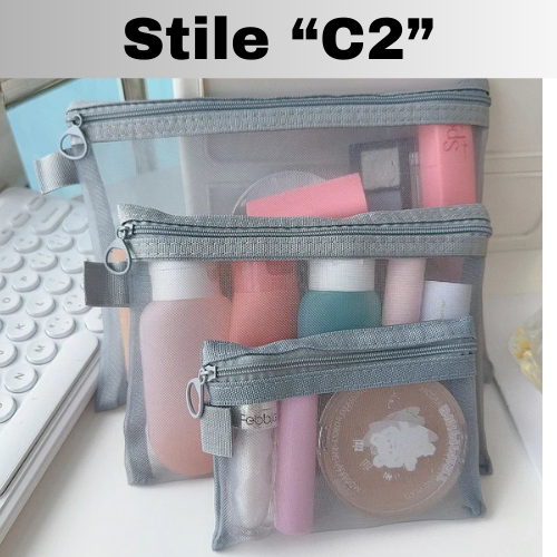 Beauty Case Organizer da Viaggio per Trucco e Articoli da Toeletta – Borse per Cosmetici Trasparenti in Rete, Disponibile in 3 Misure.