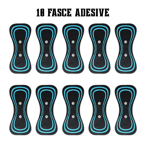 "Fascia adesiva" per massaggiatore portatile EMS per collo, per spalle, vita e gambe. Kit con fascia, elettrodi e telecomando.