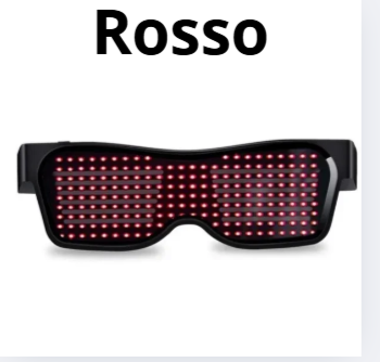 Occhiali a LED colorati Bluetooth con App dedicata. Multilingue, per scrivere e disegnare. I led cambiano col cambiare del ritmo musicale.