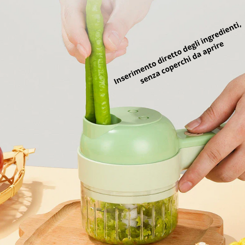 Mini Tritatutto 40W Portatile, Ricaricabile USB, Lama in Acciaio Inox, Foro Riempimento Veloce, Facile da Pulire – Per Aglio, Cipolla, Verdure e Carne. Con accessori.