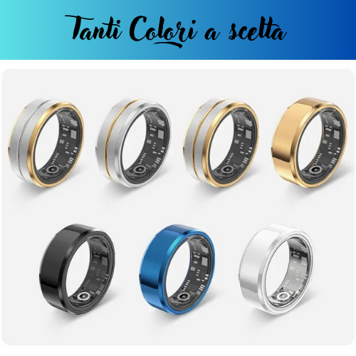 Anello smart per Android e Ios. Cardiofrequenzimetro, impermeabile IP68 fino -300 mt, multi-sport, controllo del sonno.
