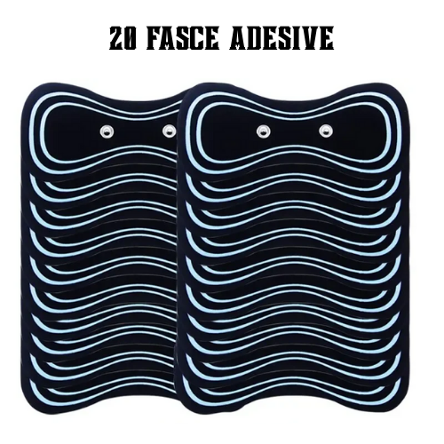"Fascia adesiva" per massaggiatore portatile EMS per collo, per spalle, vita e gambe. Kit con fascia, elettrodi e telecomando.