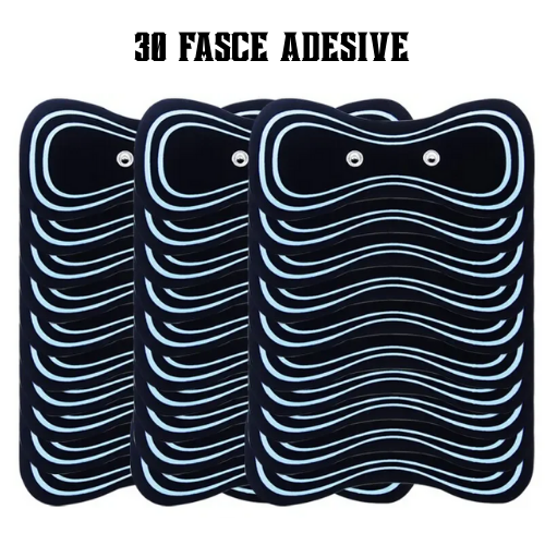 "Fascia adesiva" per massaggiatore portatile EMS per collo, per spalle, vita e gambe. Kit con fascia, elettrodi e telecomando.