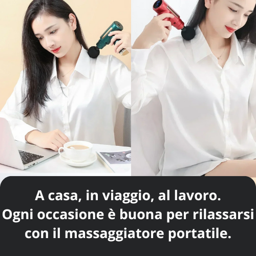 Massaggiatore a pistola con 4 testine cambiabili. Sollievo Muscolare Profondo, Sempre a Portata di Mano. Velocità regolabile a Sei Marce.