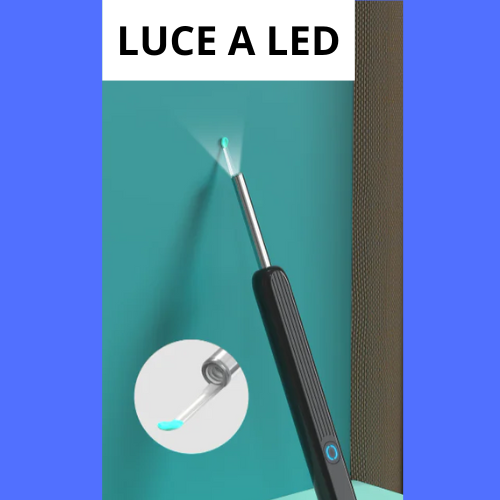Strumento per la pulizia delle orecchie con telecamera e luce LED ad alta precisione. Wireless, con kit accessori.