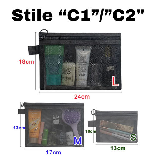 Beauty Case Organizer da Viaggio per Trucco e Articoli da Toeletta – Borse per Cosmetici Trasparenti in Rete, Disponibile in 3 Misure.