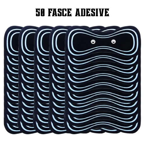 "Fascia adesiva" per massaggiatore portatile EMS per collo, per spalle, vita e gambe. Kit con fascia, elettrodi e telecomando.