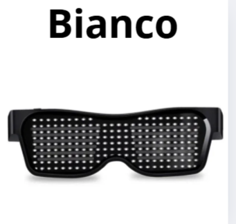 Occhiali a LED colorati Bluetooth con App dedicata. Multilingue, per scrivere e disegnare. I led cambiano col cambiare del ritmo musicale.