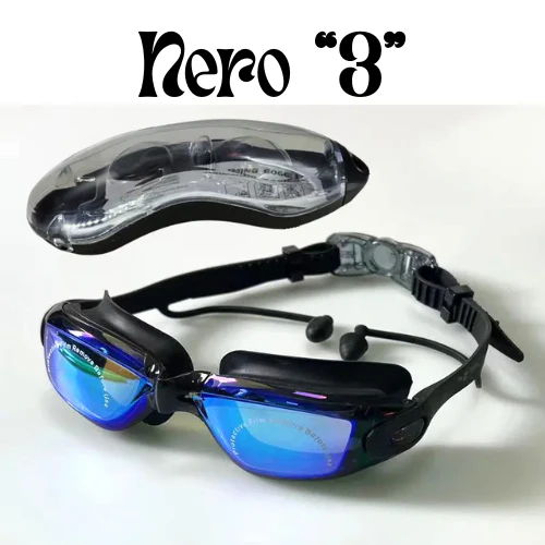 Occhialini da nuoto professionali con tappi per le orecchie, a prova di perdite, anti-appannamento, regolabili, con protezione UV.