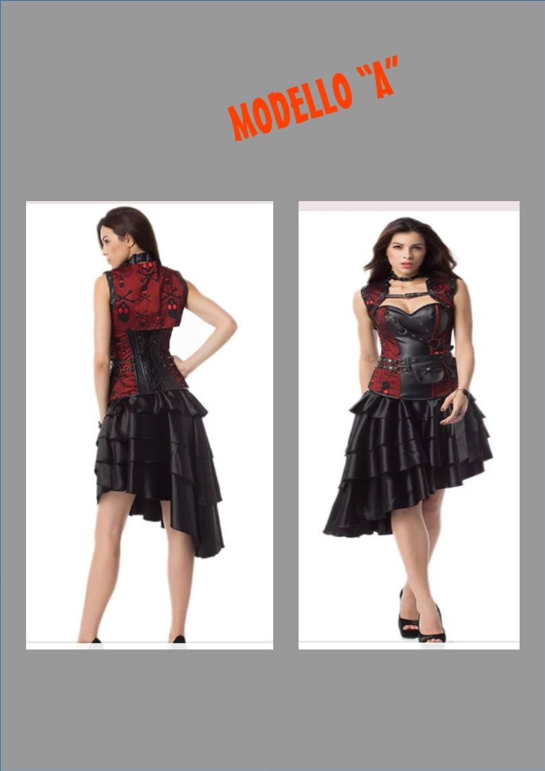 Abito da donna. Set top con gonna e con accessori. Ideale come costume per carnevale, cosplay, feste.