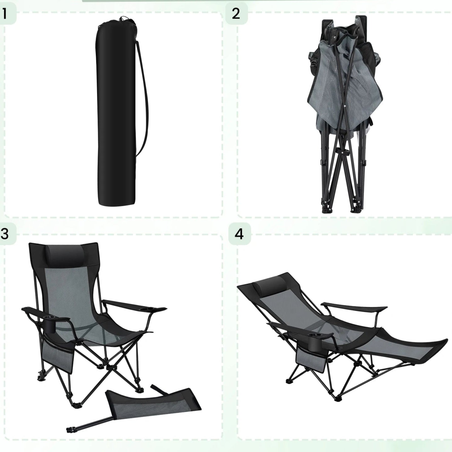 Sedia/sdraio da Esterno Pieghevole, 4 in1. Sedia tradizionale, Sedia reclinabile, Lettino da sole, Poltrona relax con poggiapiedi e poggiatesta per il massimo del benessere.