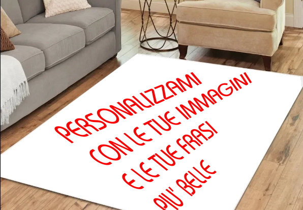 Tappeto personalizzabile per pavimento. Forma rettangolare, rotonda, immagine e scritta a proprio piacimento. Misure assortite.