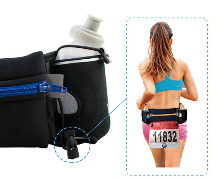 Marsupio sportivo con borracce. Progettato per gli amanti della corsa, del trekking e delle attività outdoor.