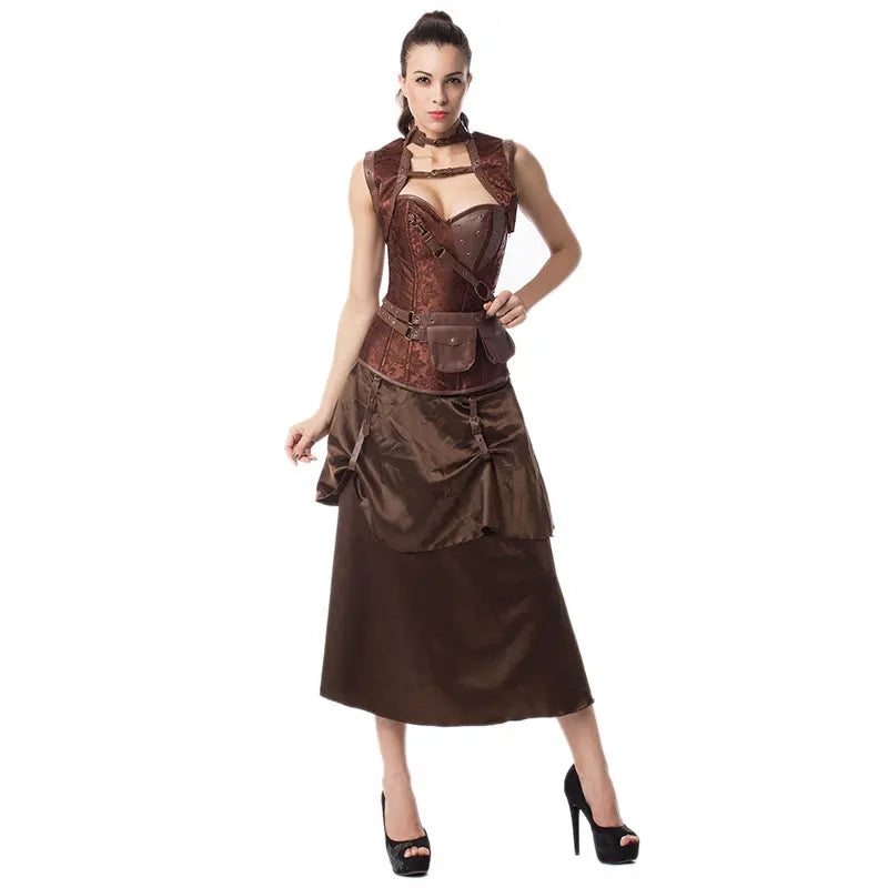 Abito da donna. Set top con gonna e con accessori. Ideale come costume per carnevale, cosplay, feste.