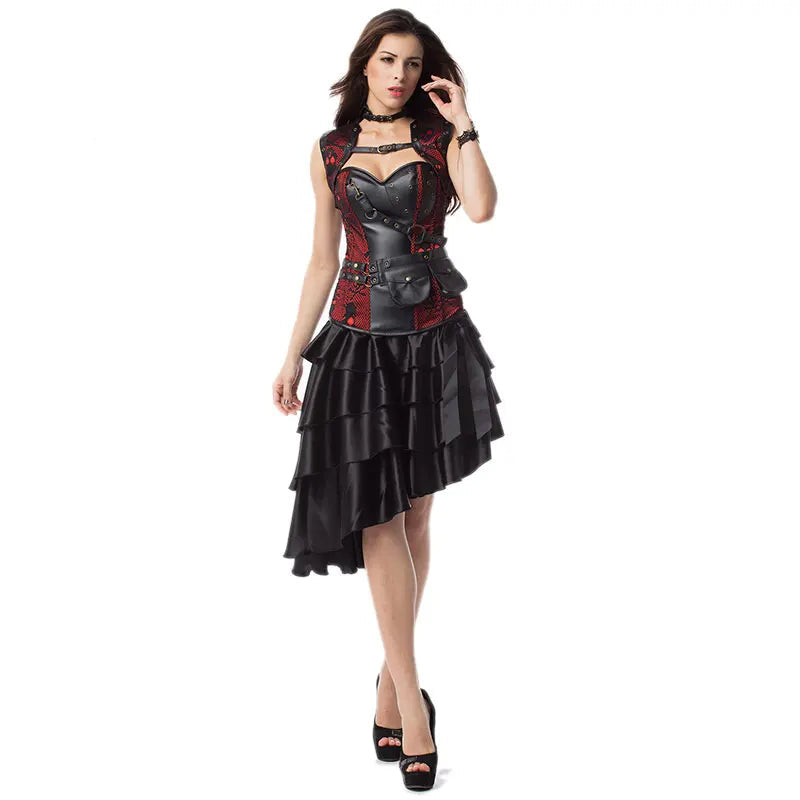 Abito da donna. Set top con gonna e con accessori. Ideale come costume per carnevale, cosplay, feste.