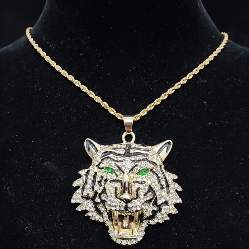 Collana girocollo a maglie in lega di zinco con ciondolo a forma di tigre.