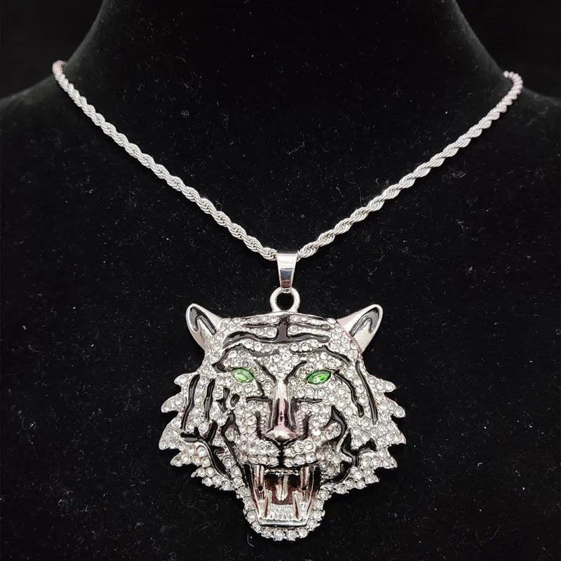 Collana girocollo a maglie in lega di zinco con ciondolo a forma di tigre.
