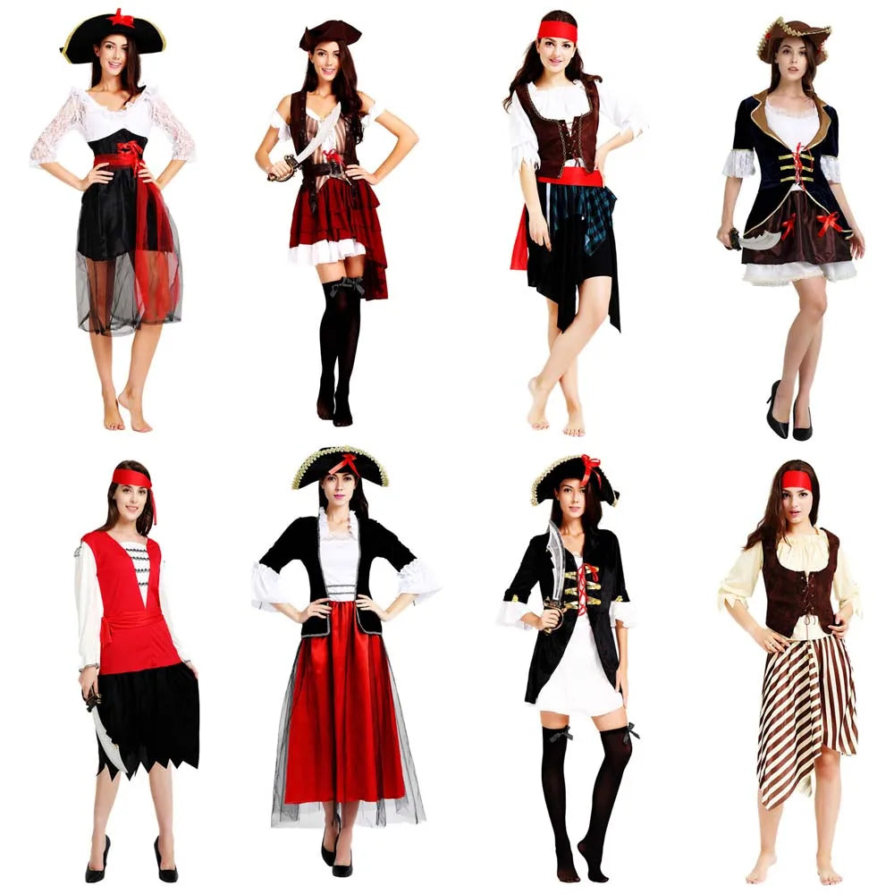 Abito pirata da donna. Ideale come costume per carnevale, cosplay, feste.