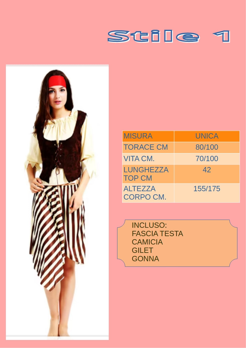 Abito pirata da donna. Ideale come costume per carnevale, cosplay, feste.