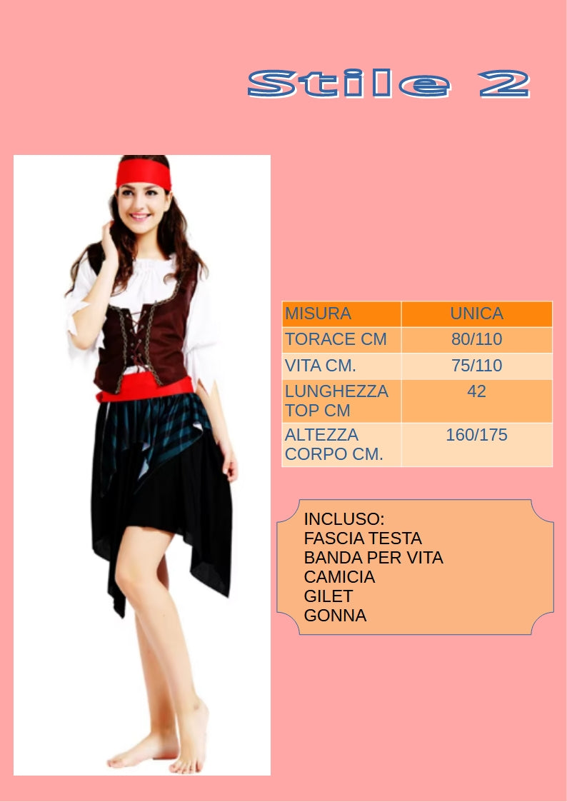Abito pirata da donna. Ideale come costume per carnevale, cosplay, feste.