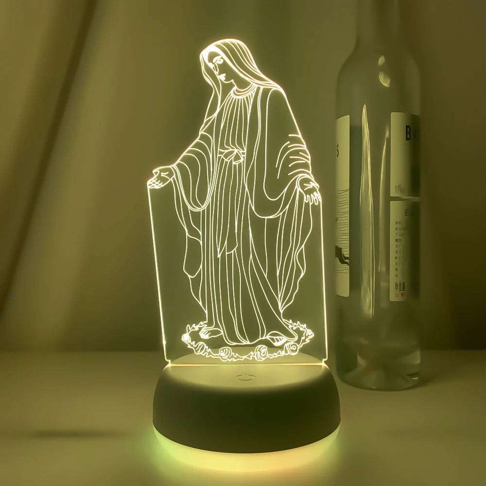 Luce notturna a forma di vergine Maria varie fantasie 3D, 16 colori cambiabili a piacimento.
