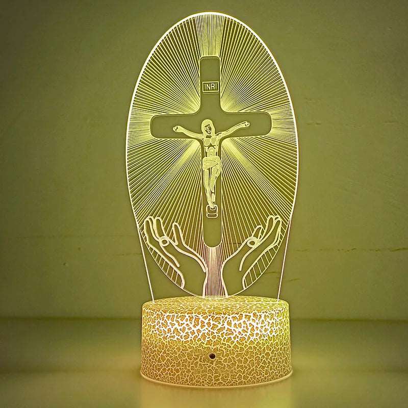 Luce notturna a forma di crocefisso varie tipologie, fantasie 3D, 16 colori cambiabili a piacimento.