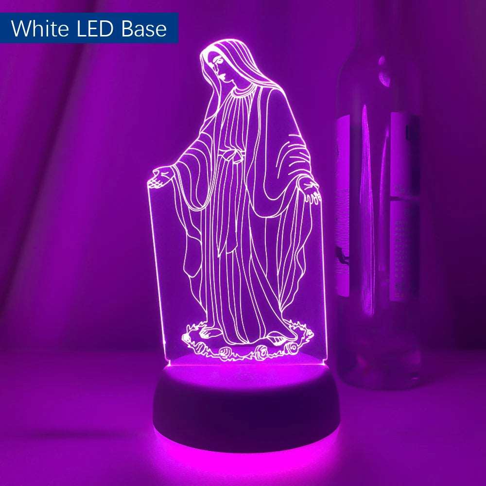 Luce notturna a forma di vergine Maria varie fantasie 3D, 16 colori cambiabili a piacimento.