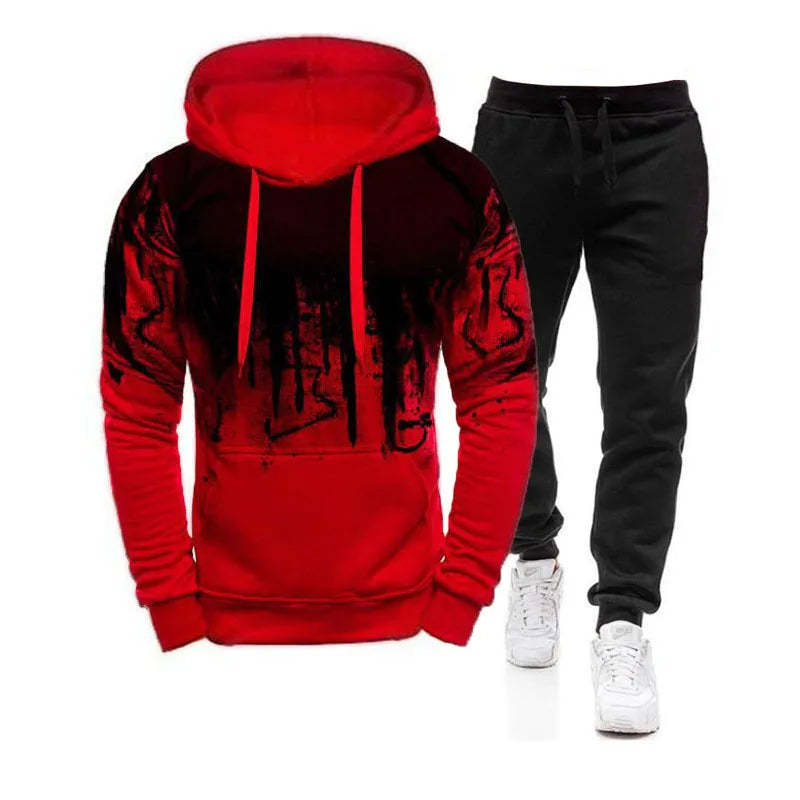 Tuta sportiva autunno/inverno, completo maglia con cappuccio e pantaloni, colori a scelta.